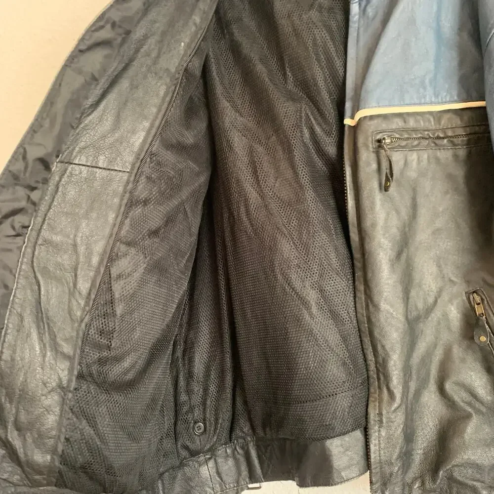 VTG Bikers Dream Mens 2XL Sz 54 Leather Jacket Motorcycle Coat Blue Racer Zip Up